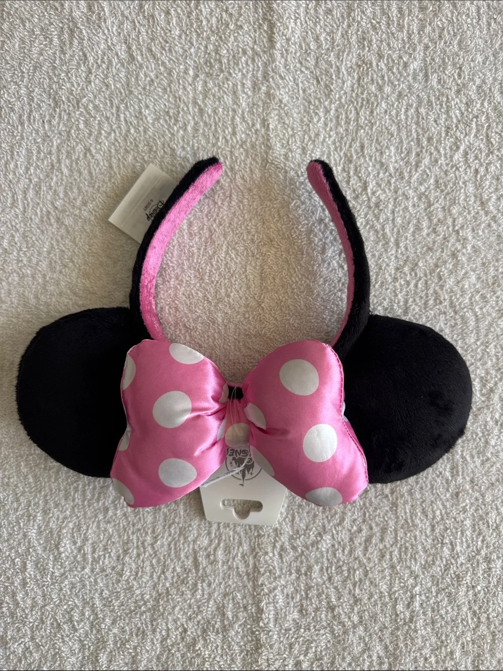 Disney Black & Pink Minnie Ear Headband with White Polka Dot Bow